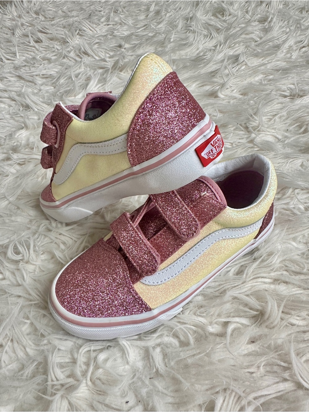 Vans Girls Glitter Low-Top Sneakers in Pink and Off-white NWT! Size 1